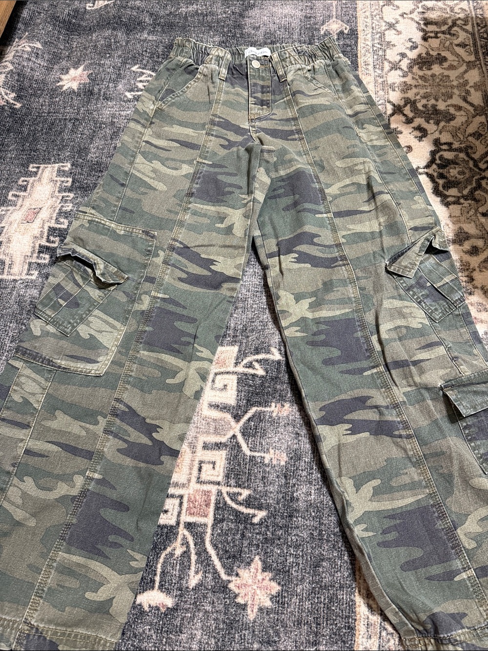 Angel Kiss Women's Straight Leg Camo Cargo Jeans — Green & Black